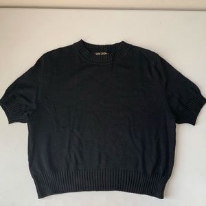 ST JOHN BASICS Black Santana Knit Short Sleeve Top Blouse